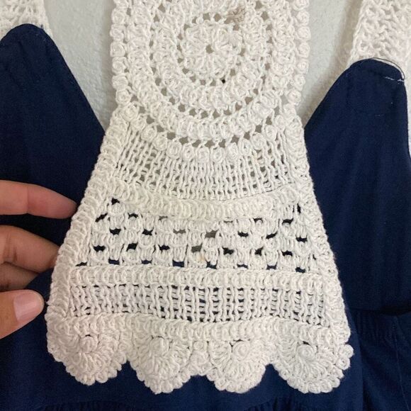 Summer Crochet Racerback Tunic Top Dark Blue size Medium - Picture 5 of 6